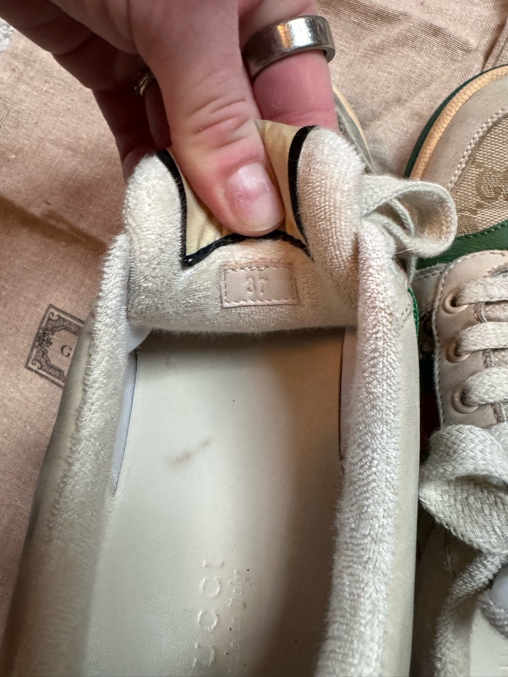Gucci Beige Canvas Sneakers with Green Accents - Picture 8 of 9